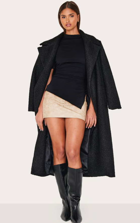 Jayathi Black Cotton Ruched Side Asymmetric Hem T-shirt